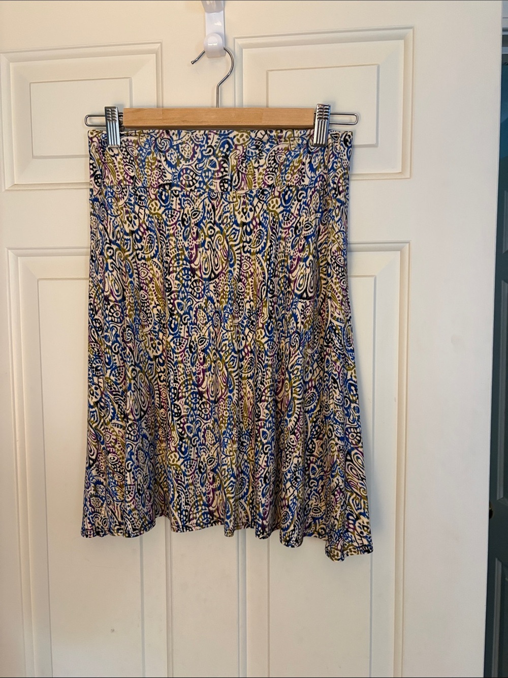 Women’s Printed A-Line Skirt in Blue, Yellow and Pink